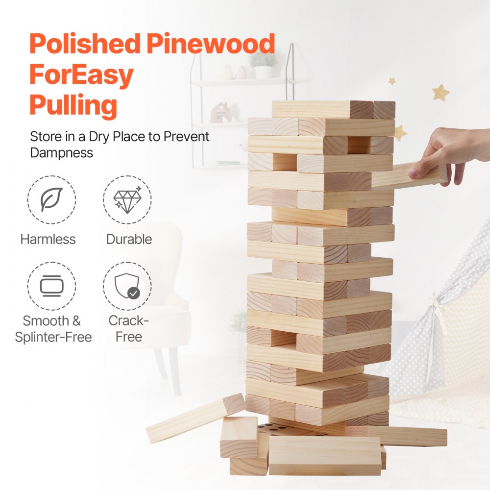 Juguete de madera para volteo, 60 bloques, torre de bloques gigantes, juego de bloques de madera de pino