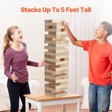 Juguete de madera para volteo, 60 bloques, torre de bloques gigantes, juego de bloques de madera de pino
