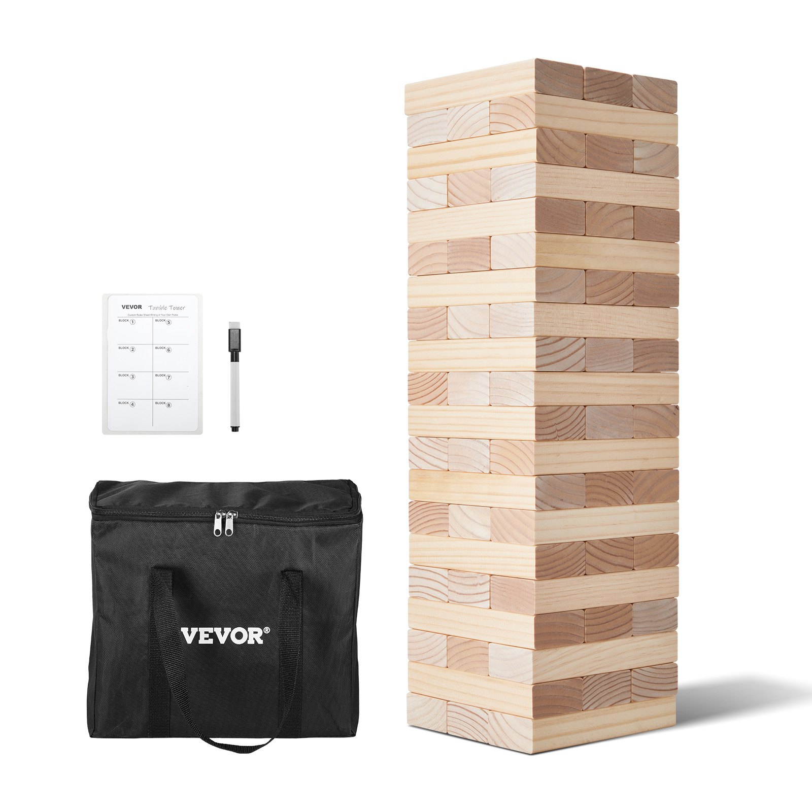 Juguete de madera para volteo, 60 bloques, torre de bloques gigantes, juego de bloques de madera de pino