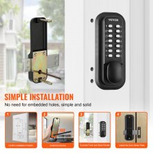 VEVOR Cerradura mecánica para puerta de entrada sin llave, teclado de 14 dígitos, juego de cerraduras para puerta exterior con pestillo montado en superficie, aleación de zinc resistente al agua, teclado y perilla, fácil de instalar, para jardín, garaje, patio