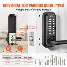 VEVOR Cerradura mecánica para puerta de entrada sin llave, teclado de 14 dígitos, juego de cerraduras integradas para puerta exterior con teclado y manija, aleación de zinc resistente al agua, fácil d