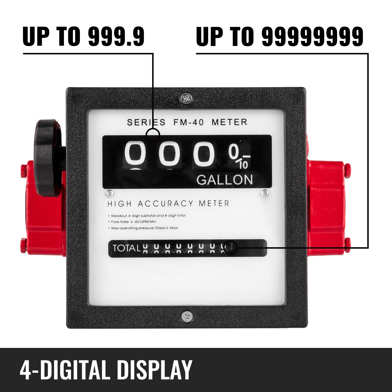 Medidor de combustible mecánico VEVOR Medidor de flujo de combustible de 40 GPM Pantalla de 4 lotes digital Medidor de transferencia de combustible Medidor de flujo de combustible diesel de 1 pulgada Todas las bombas de transferencia de combustible Medidor de flujo de gasolina