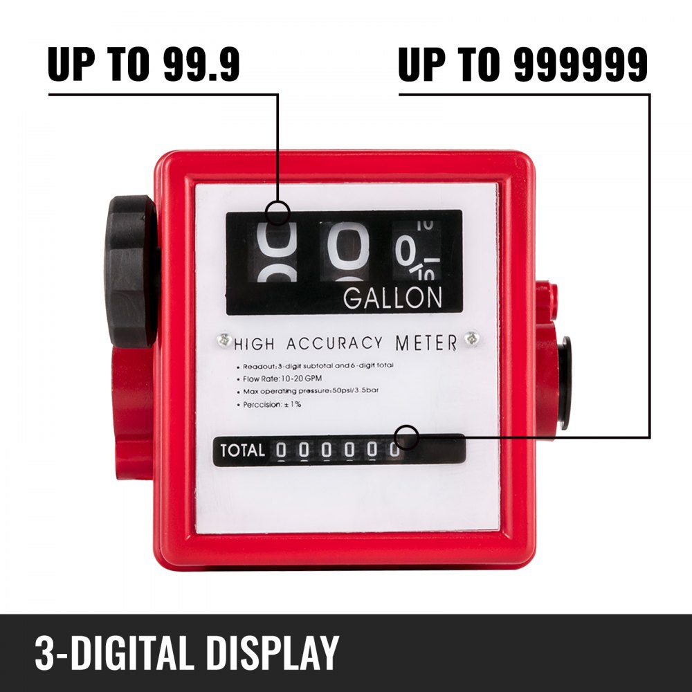 Medidor mecánico de combustible VEVOR Medidor de flujo de combustible de 20 GPM Pantalla de 3 lotes digitales Medidor de transferencia de combustible Medidor de flujo de combustible diesel de 1 pulgada Todas las bombas de transferencia de combustible Medidor de flujo de gasolina
