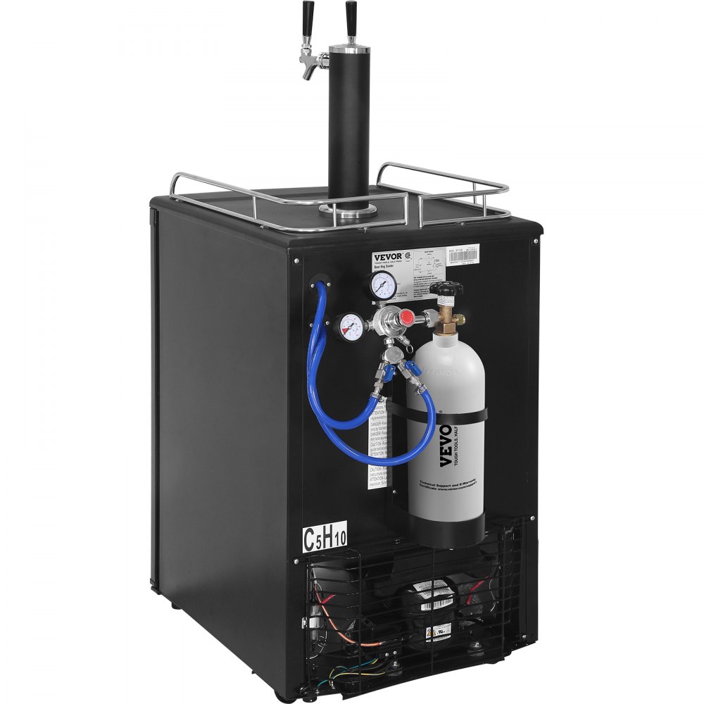 VEVOR Kegerator de cerveza, dispensador de cerveza de barril de doble grifo, refrigerador de barril de tamaño completo con cilindro de CO2, estantes, bandeja de goteo y riel, control de temperatura de
