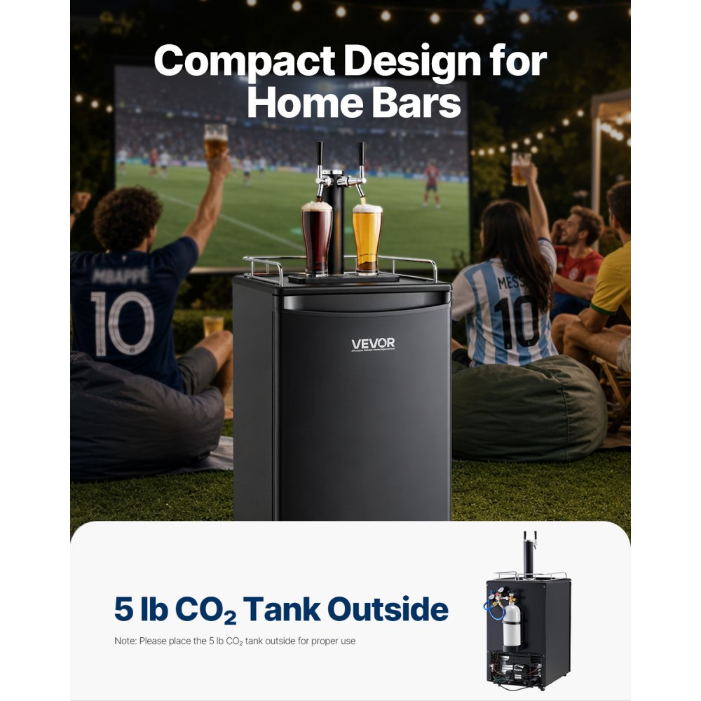 VEVOR Kegerator de cerveza, dispensador de cerveza de barril de doble grifo, refrigerador de barril de tamaño completo con cilindro de CO2, estantes, bandeja de goteo y riel, control de temperatura de