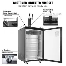VEVOR Kegerator de cerveza, dispensador de cerveza de barril de doble grifo, refrigerador de barril de tamaño completo con cilindro de CO2, estantes, bandeja de goteo y riel, control de temperatura de