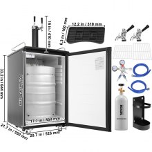 VEVOR Kegerator de cerveza, dispensador de cerveza de barril de doble grifo, refrigerador de barril de tamaño completo con cilindro de CO2, estantes, bandeja de goteo y riel, control de temperatura de
