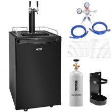 VEVOR Kegerator de cerveza, dispensador de cerveza de barril de doble grifo, refrigerador de barril de tamaño completo con cilindro de CO2, estantes, bandeja de goteo y riel, control de temperatura de