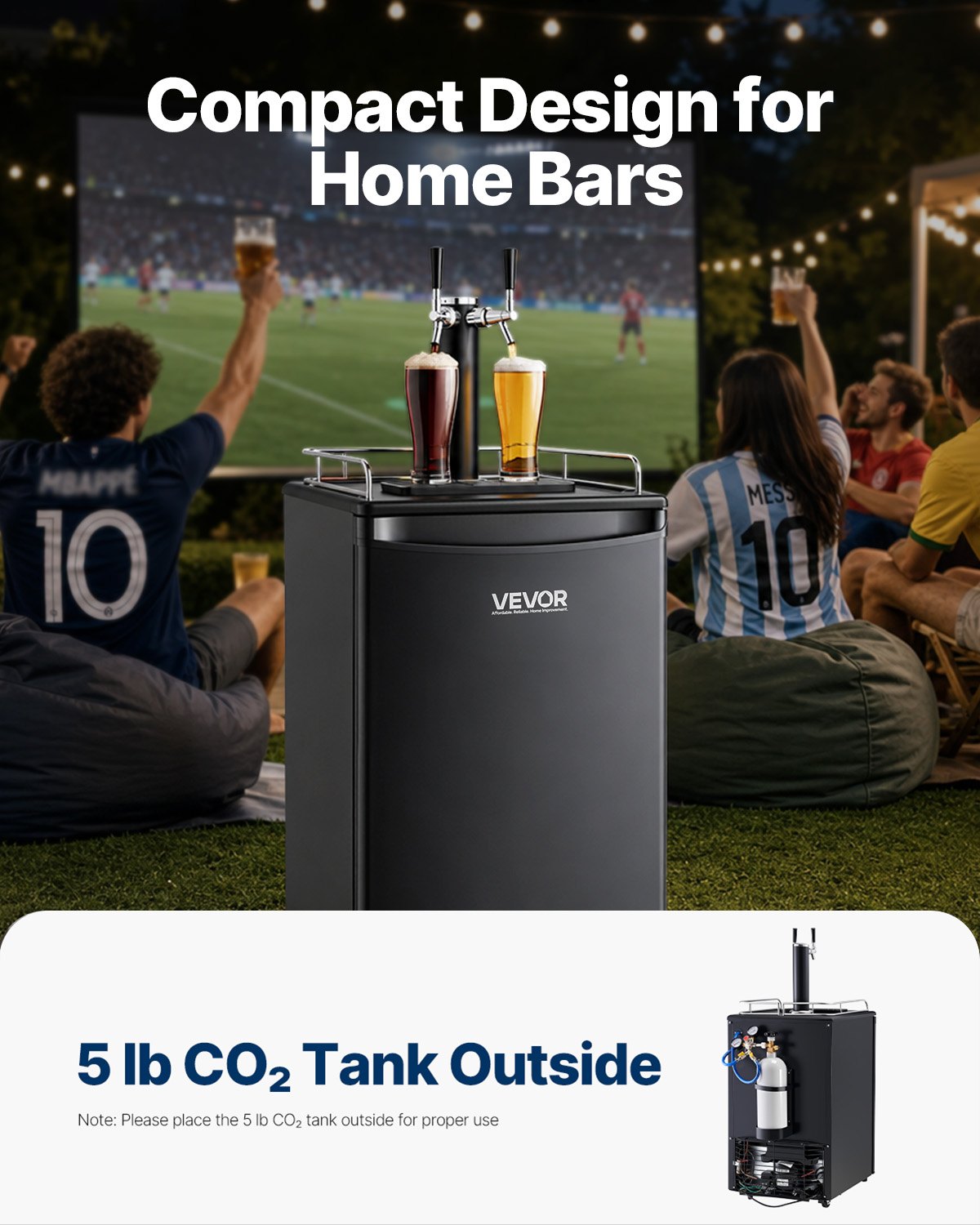 VEVOR Kegerator de cerveza, dispensador de cerveza de barril de doble grifo, refrigerador de barril de tamaño completo con cilindro de CO2, estantes, bandeja de goteo y riel, control de temperatura de