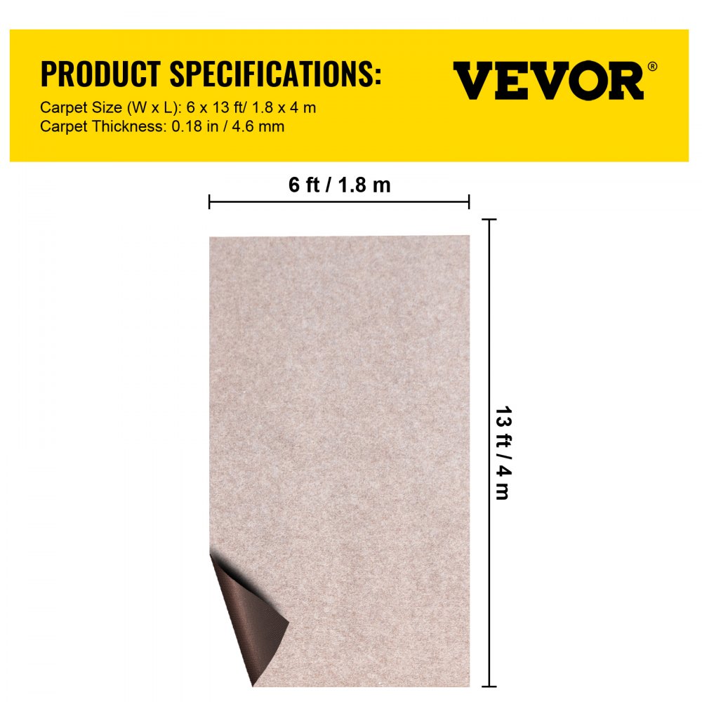 Alfombra marina VEVOR, 1,83 m x 4,09 m, 4,5 mm de grosor, especificaciones del producto.