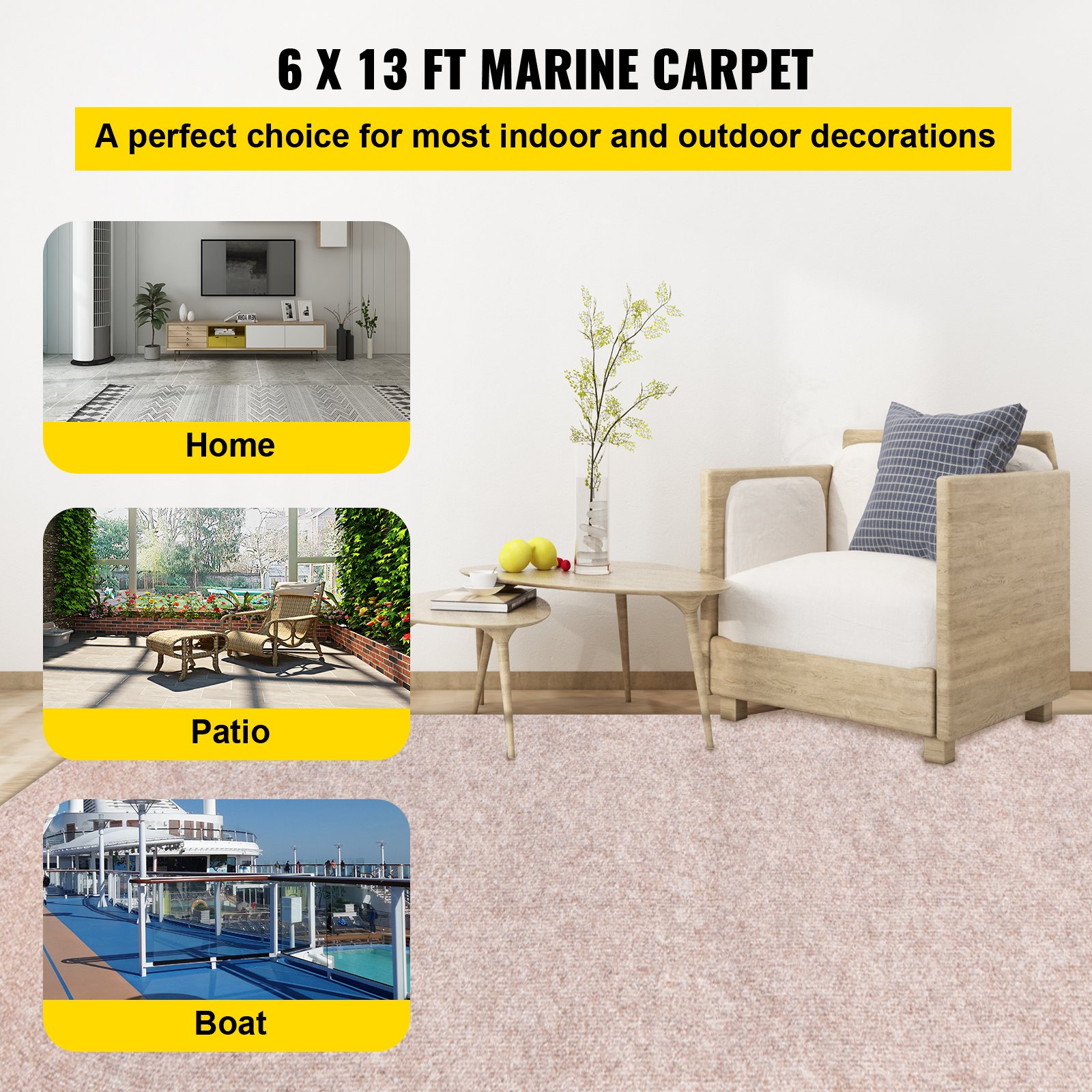 Alfombra marina VEVOR: versátil para la decoración del hogar, el patio y el barco en color beige.