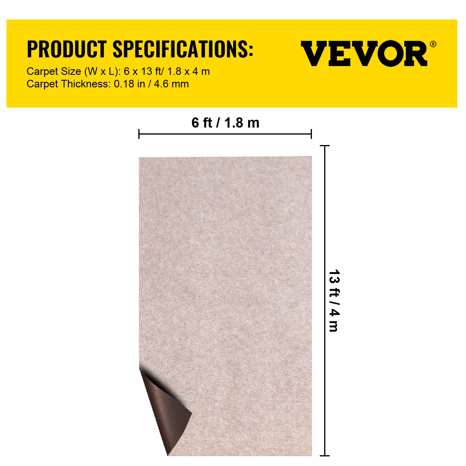 Alfombra marina VEVOR, 1,83 m x 4,09 m, 4,5 mm de grosor, especificaciones del producto.