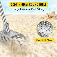 VEVOR Pala para arena con detector de metales, pala para playa con detección de metales de acero inoxidable, pala con detector de metales para playa con orificio de 6 mm, con mango de acero inoxidable
