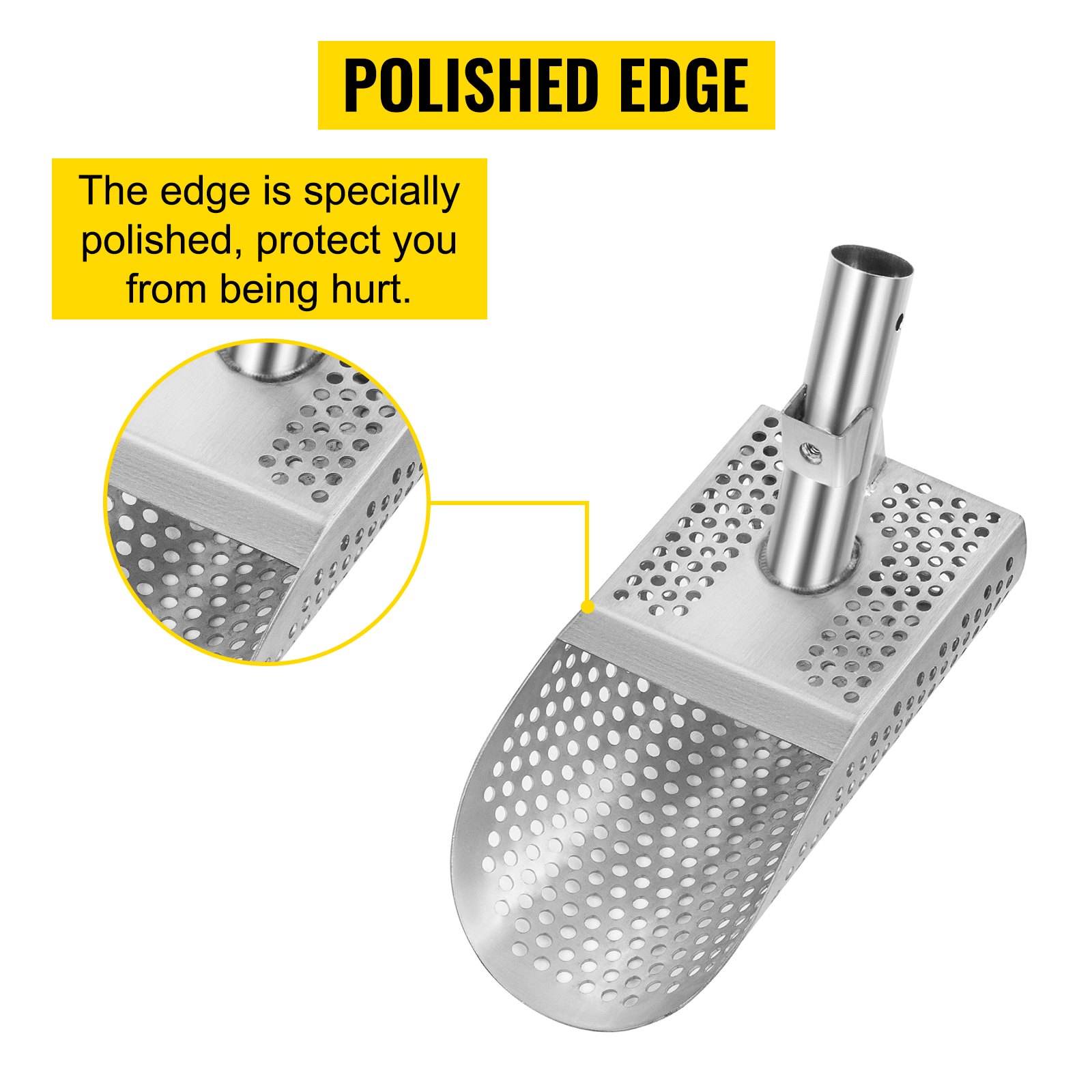 VEVOR Pala para arena con detector de metales, pala para playa con detección de metales de acero inoxidable, pala con detector de metales para playa con orificio de 6 mm, con mango de acero inoxidable
