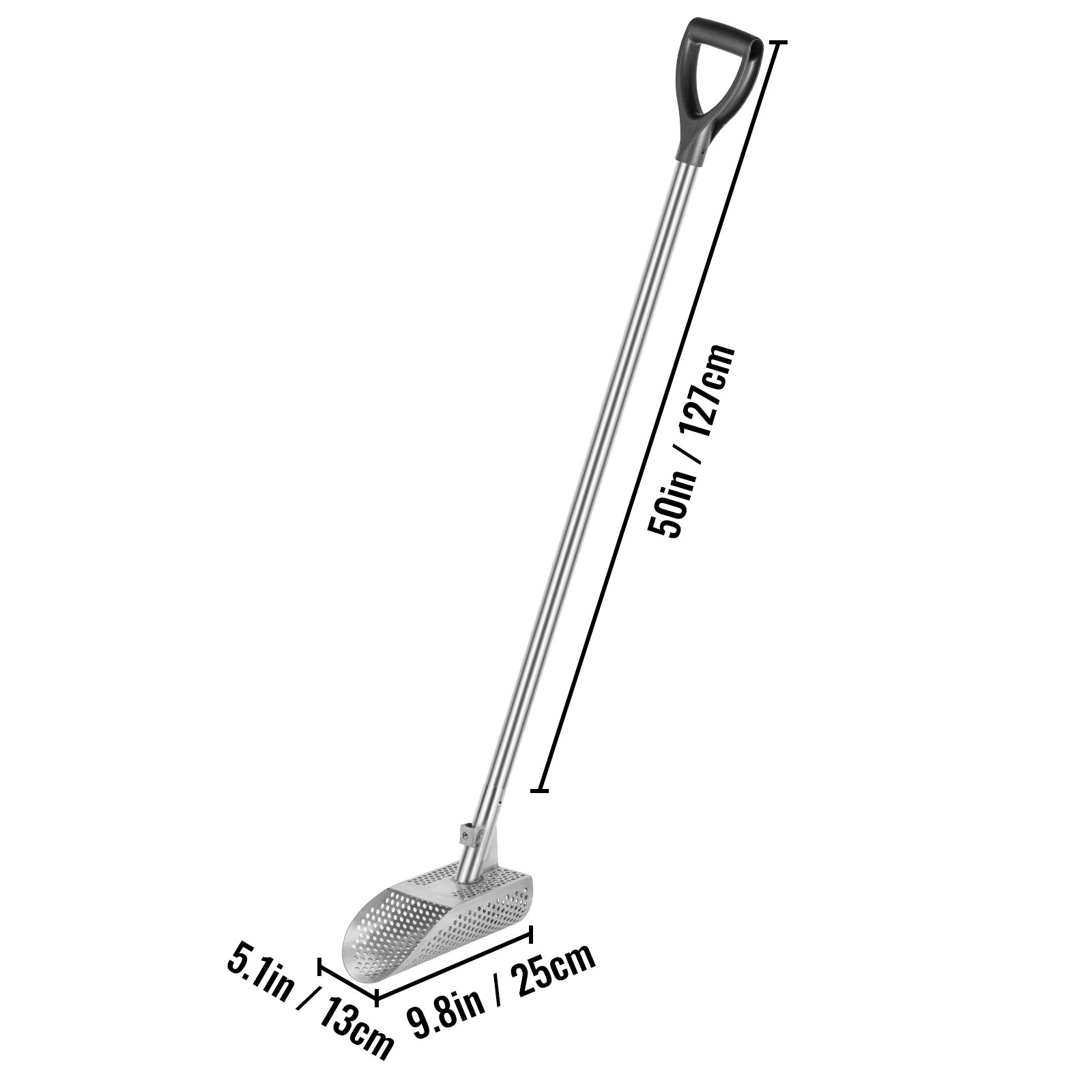 VEVOR Pala para arena con detector de metales, pala para playa con detección de metales de acero inoxidable, pala con detector de metales para playa con orificio de 6 mm, con mango de acero inoxidable