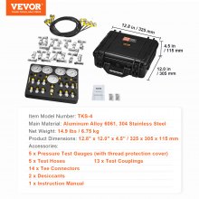 VEVOR Kit de prueba de presión hidráulica, 10/100/250/400/600bar, 5 calibres 13 acoplamientos 14 conectores en T 5 mangueras de prueba, juego de medidores de prueba hidráulica para excavadora con estuche de transporte para maquinaria de tractores excavadoras