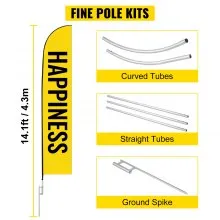 VEVOR Mástil de bandera publicitaria, 4 paquetes de banderas de plumas con punta de tierra, juegos de mástiles de bandera sin viento de 16 pies con estaca de montaje en el suelo, kit de mástil de bandera Swooper de 6 piezas, bandera de letrero para escaparates comerciales
