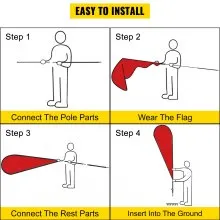 VEVOR Mástil de bandera publicitaria, 4 paquetes de banderas de plumas con punta de tierra, juegos de mástiles de bandera sin viento de 16 pies con estaca de montaje en el suelo, kit de mástil de bandera Swooper de 6 piezas, bandera de letrero para escaparates comerciales