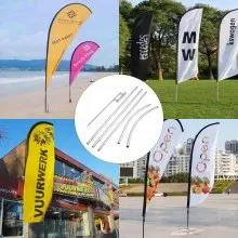 VEVOR Mástil de bandera publicitaria, 4 paquetes de banderas de plumas con punta de tierra, juegos de mástiles de bandera sin viento de 16 pies con estaca de montaje en el suelo, kit de mástil de bandera Swooper de 6 piezas, bandera de letrero para escaparates comerciales