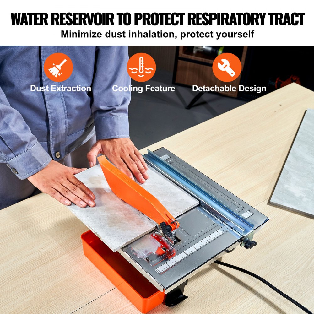 VEVOR Sierra para azulejos húmedos, hoja de acero de 65 Mn de 7 pulgadas, motor de inducción de 3500 RPM, sierra húmeda para cortador de azulejos con depósito de agua, ángulo de inglete de 0 a 45 grados para cortar azulejos y piedras, para entusiastas del bricolaje
