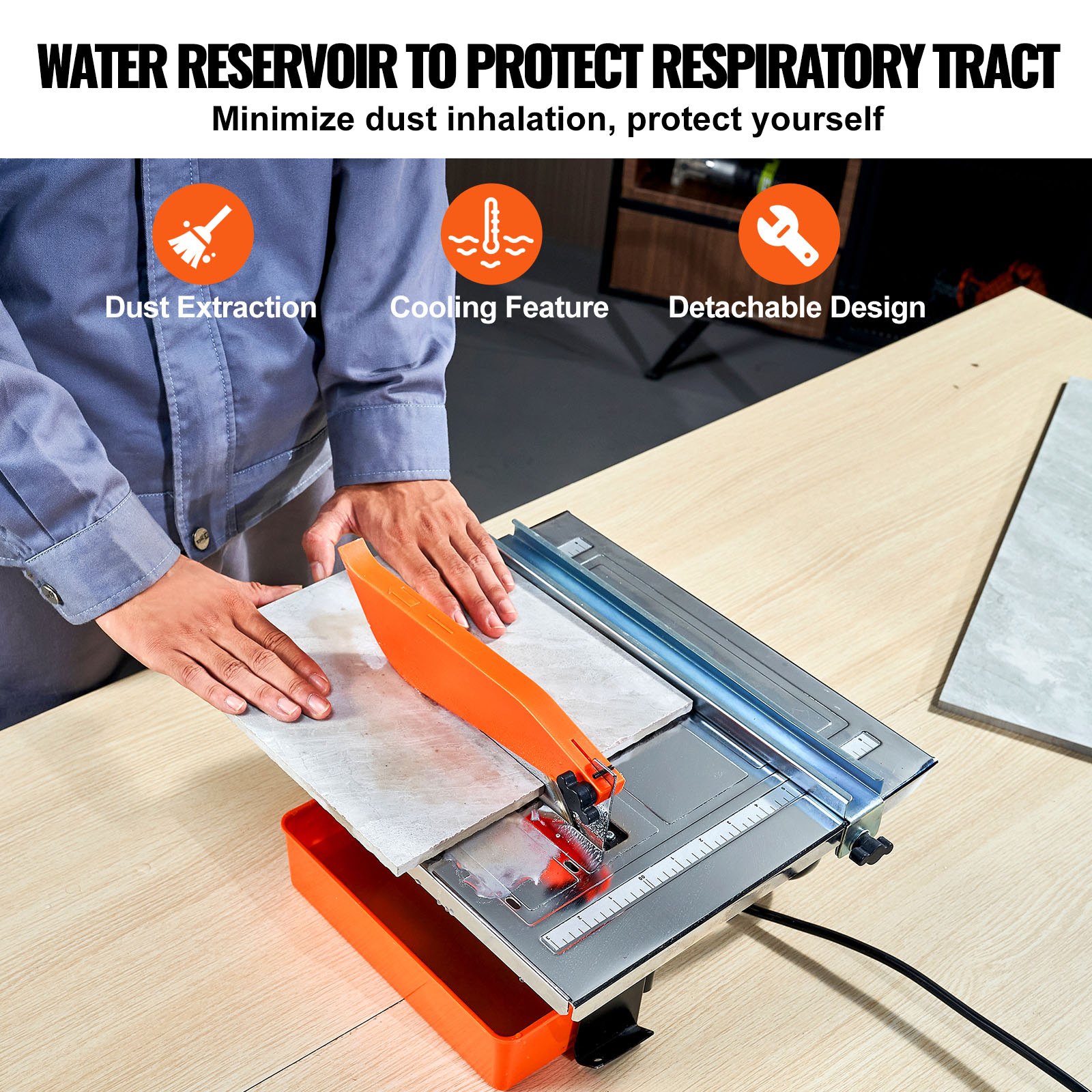 VEVOR Sierra para azulejos húmedos, hoja de acero de 65 Mn de 7 pulgadas, motor de inducción de 3500 RPM, sierra húmeda para cortador de azulejos con depósito de agua, ángulo de inglete de 0 a 45 grados para cortar azulejos y piedras, para entusiastas del bricolaje