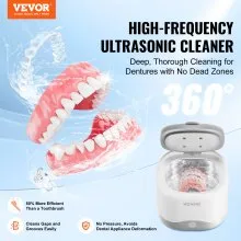 Limpiador ultrasónico VEVOR, limpiador ultrasónico de 45 kHz para limpiador de dentaduras postizas, limpiador de retenedores, limpiador de protectores bucales, limpiador de protectores nocturnos, máquina limpiadora de retenedores con cápsula de limpieza dental de 200 ml