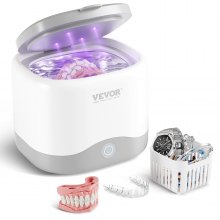 Limpiador ultrasónico VEVOR, limpiador ultrasónico de 45 kHz para limpiador de dentaduras postizas, limpiador de retenedores, limpiador de protectores bucales, limpiador de protectores nocturnos, máquina limpiadora de retenedores con cápsula de limpieza dental de 200 ml