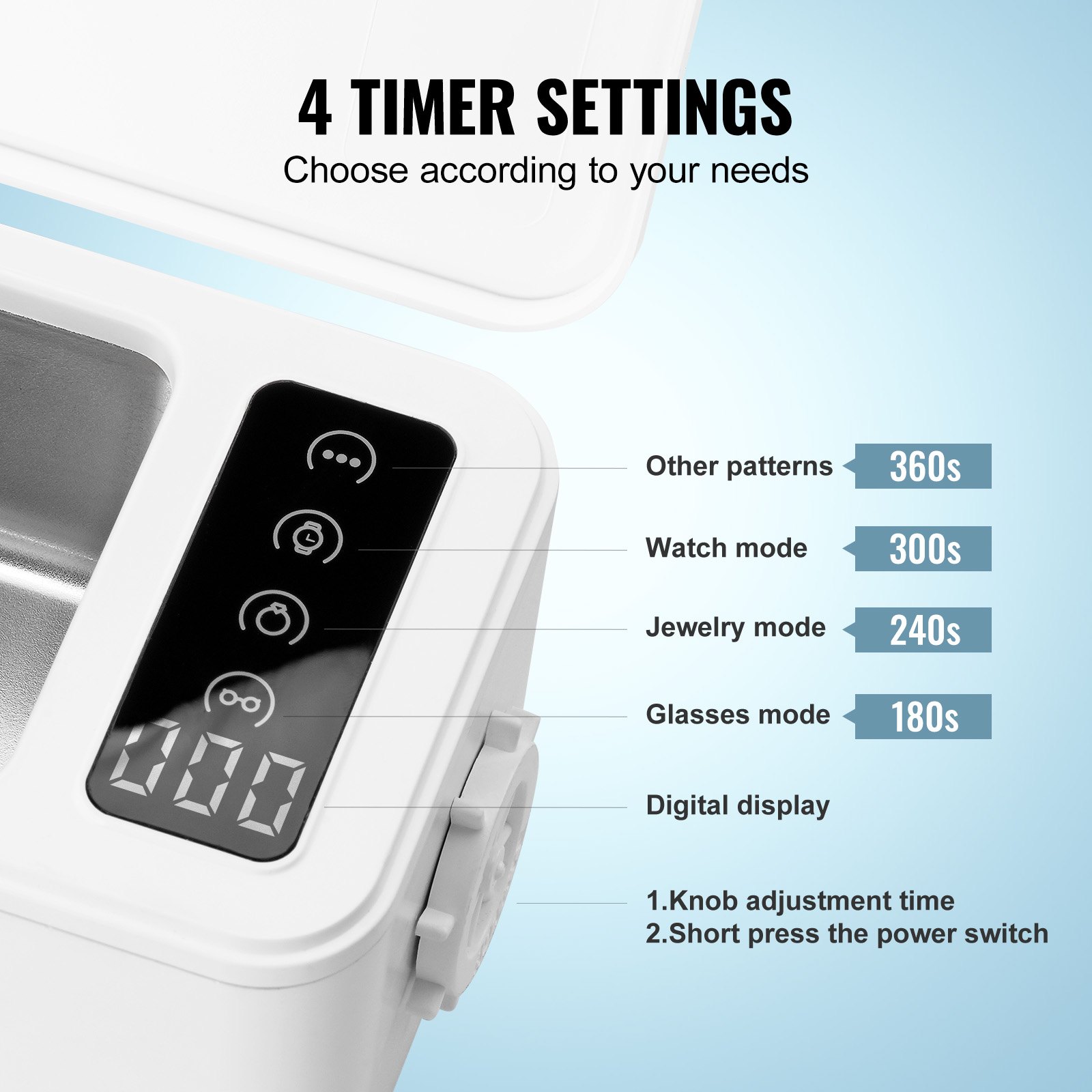 VEVOR Máquina limpiadora de joyas ultrasónica, máquina limpiadora ultrasónica de 16 oz (470 ml) con 4 modos de temporizador, limpiador ultrasónico portátil de joyas con cesta de limpieza para anteojos, relojes, dentaduras postizas, anillos