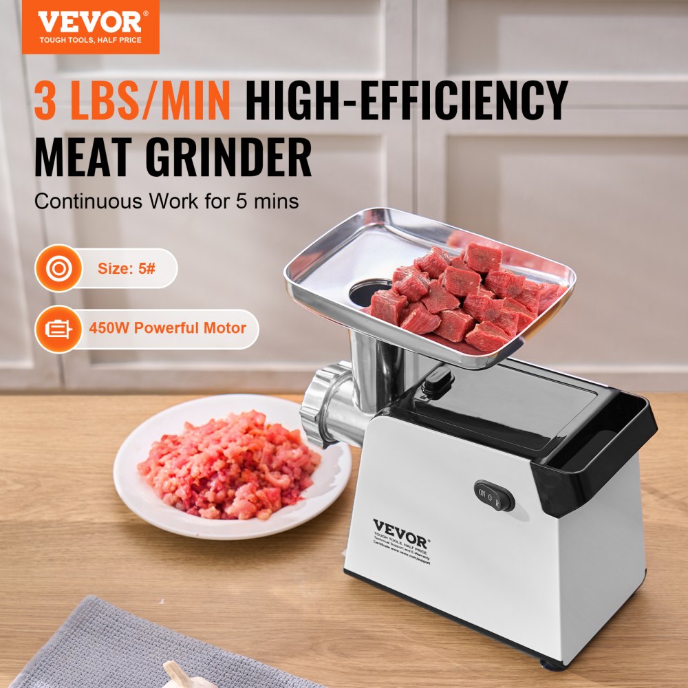 Picadora de carne VEVOR, picadora de carne eléctrica de 1,3 kg/min con cuchilla, placa de molienda, máquina para hacer salchichas, kit Kubbe, picadora de carne de acero inoxidable para cocina doméstica