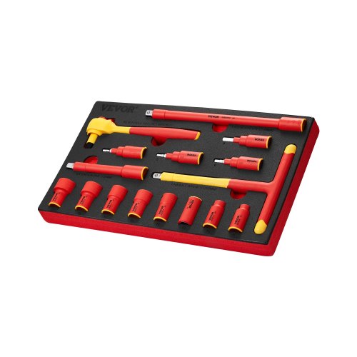 Juego de llaves de vaso aisladas VEVOR de 16 piezas, 1000 V, con vasos aislados, llave en T aislada, trinquete y extensiones, para electricistas y reparaciones domésticas.