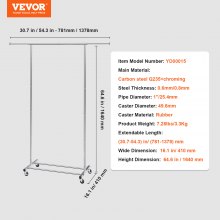 VEVOR Perchero con Ruedas, Perchero para Ropa de Servicio Pesado con Barra para Colgar y Área de Almacenamiento Inferior, Perchero para Ropa de Longitud Ajustable, 2 Ruedas con Bloqueo