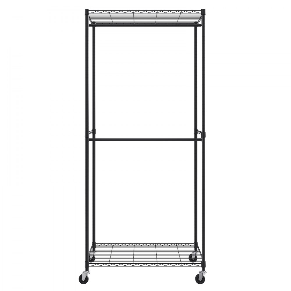 VEVOR Perchero para Ropa de Servicio Pesado, Barras Colgantes Dobles Perchero para Ropa con Nivel de Almacenamiento Inferior y Superior, Perchero para Ropa con Ruedas para Colgar Ropa, Tubo de Acero Espesor de 1'' de Diámetro Soporta hasta 300Lbs
