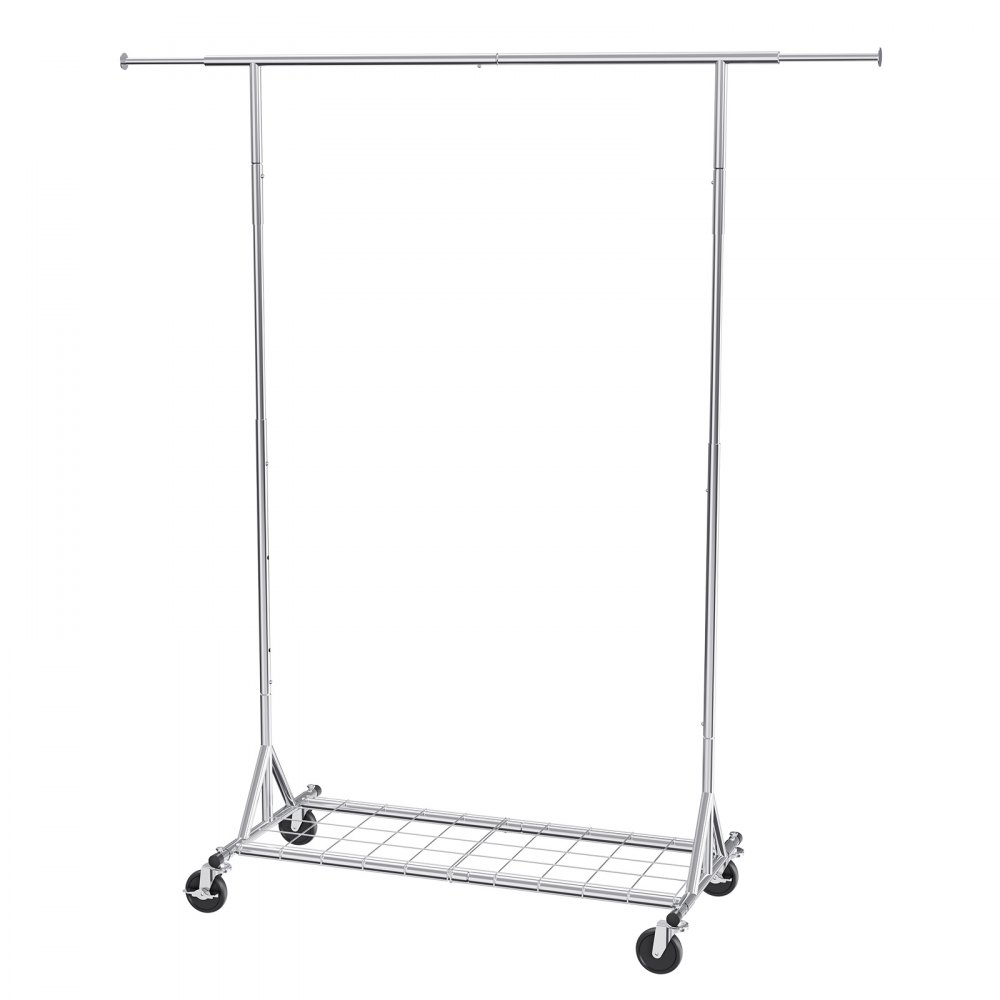 VEVOR Perchero con ruedas, perchero para ropa resistente, perchero comercial para colgar ropa con área de almacenamiento inferior, capacidad de carga de 450 libras, altura ajustable y longitud extensible
