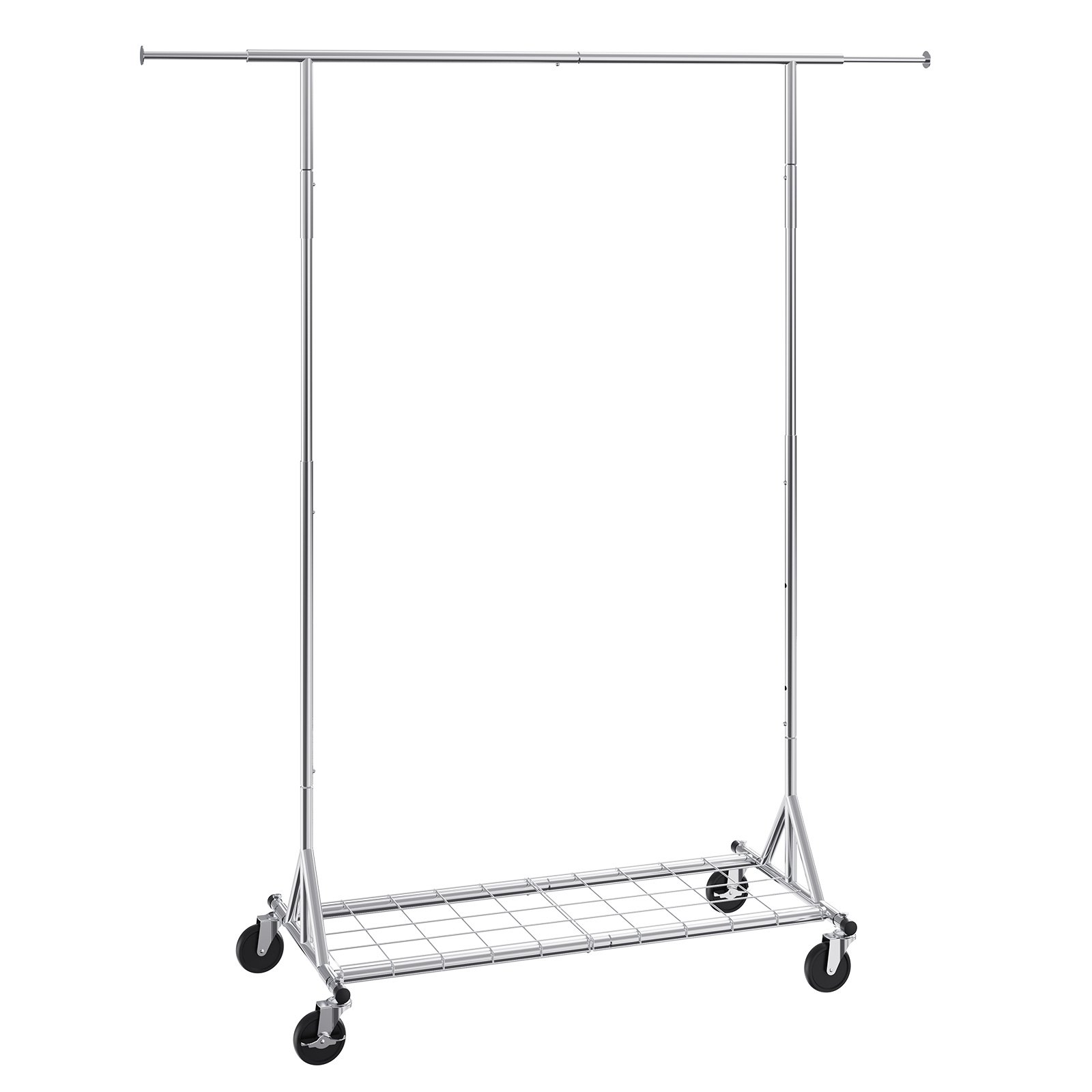 VEVOR Perchero con ruedas, perchero para ropa resistente, perchero comercial para colgar ropa con área de almacenamiento inferior, capacidad de carga de 450 libras, altura ajustable y longitud extensible