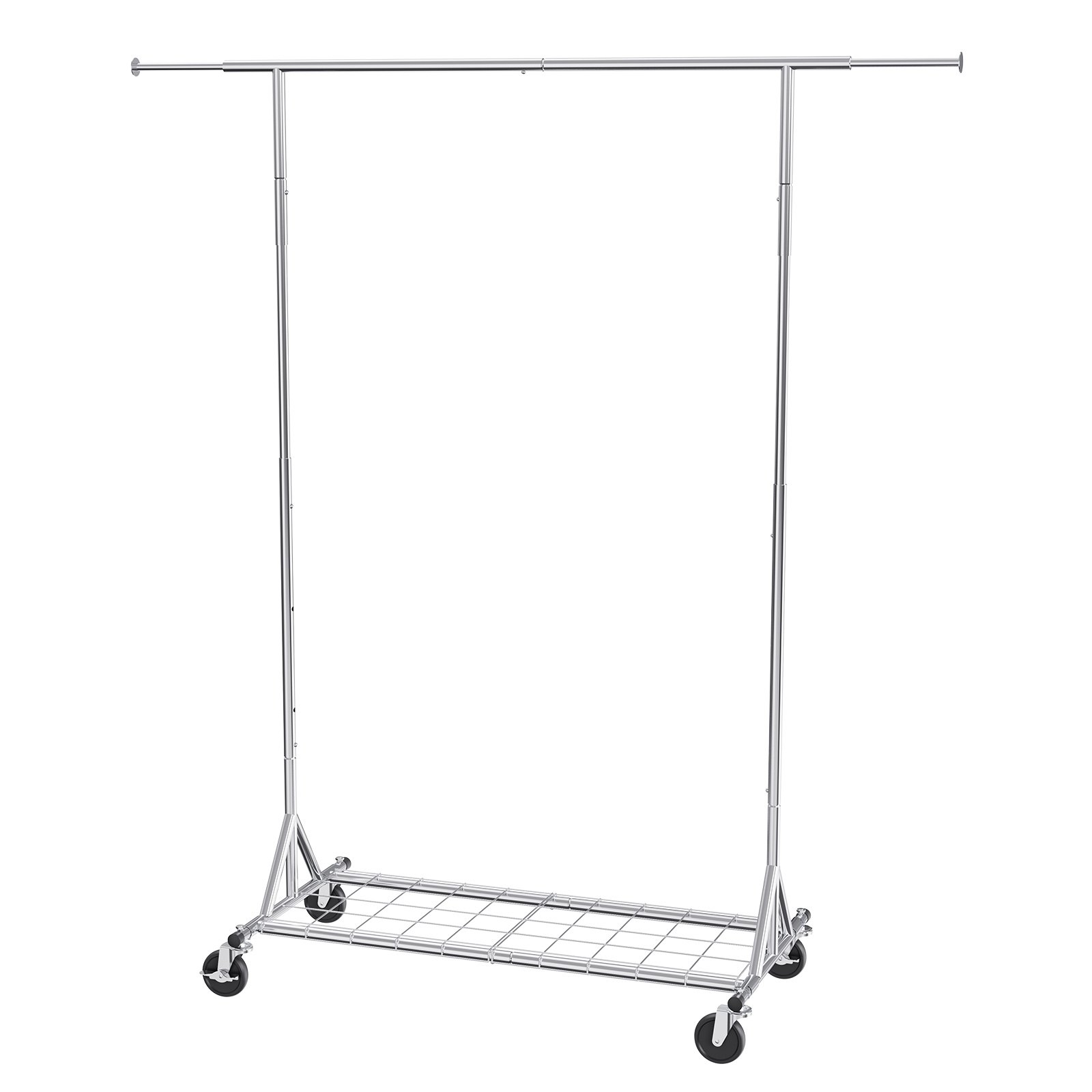VEVOR Perchero con ruedas, perchero para ropa resistente, perchero comercial para colgar ropa con área de almacenamiento inferior, capacidad de carga de 450 libras, altura ajustable y longitud extensible