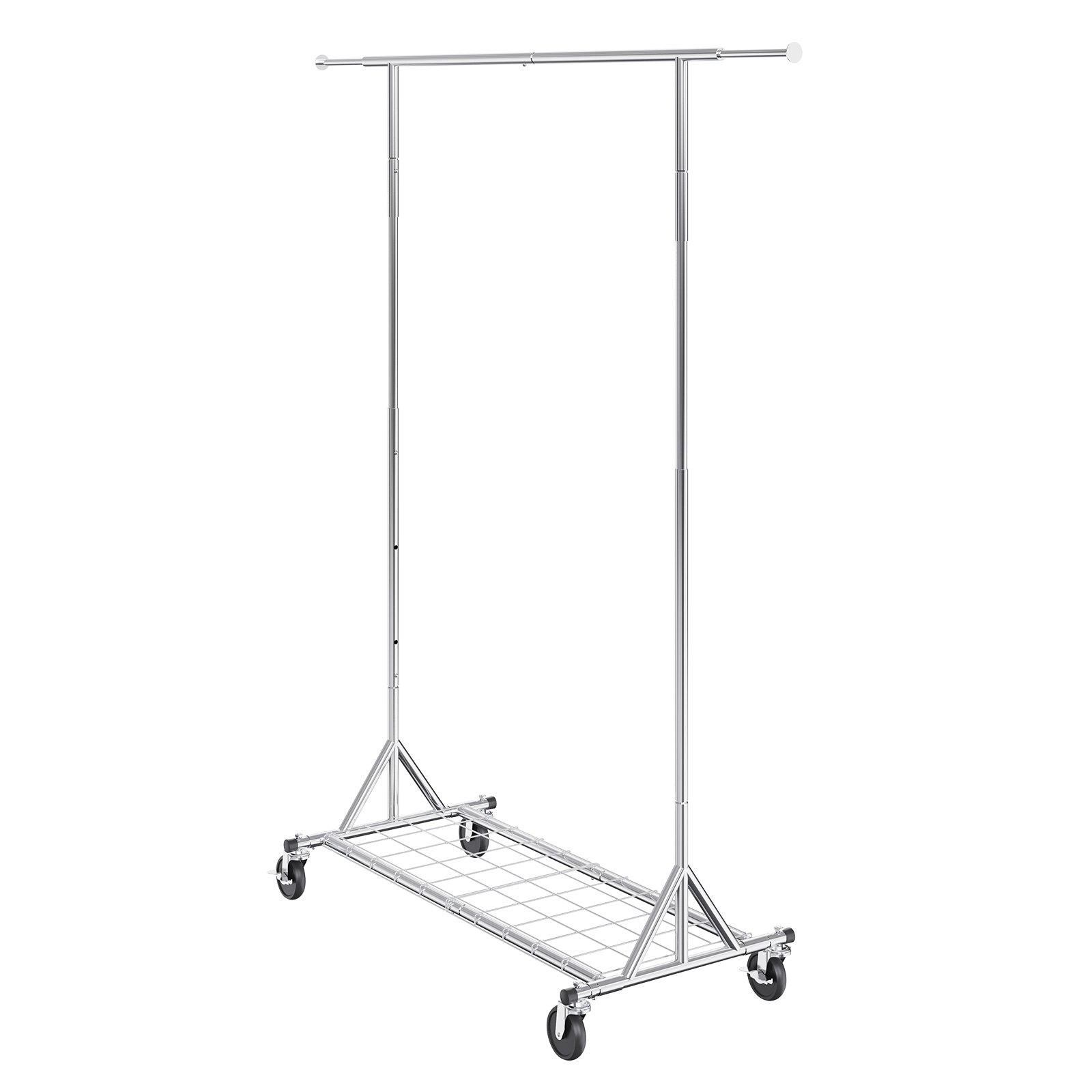 VEVOR Perchero con ruedas, perchero para ropa resistente, perchero comercial para colgar ropa con área de almacenamiento inferior, capacidad de carga de 450 libras, altura ajustable y longitud extensible