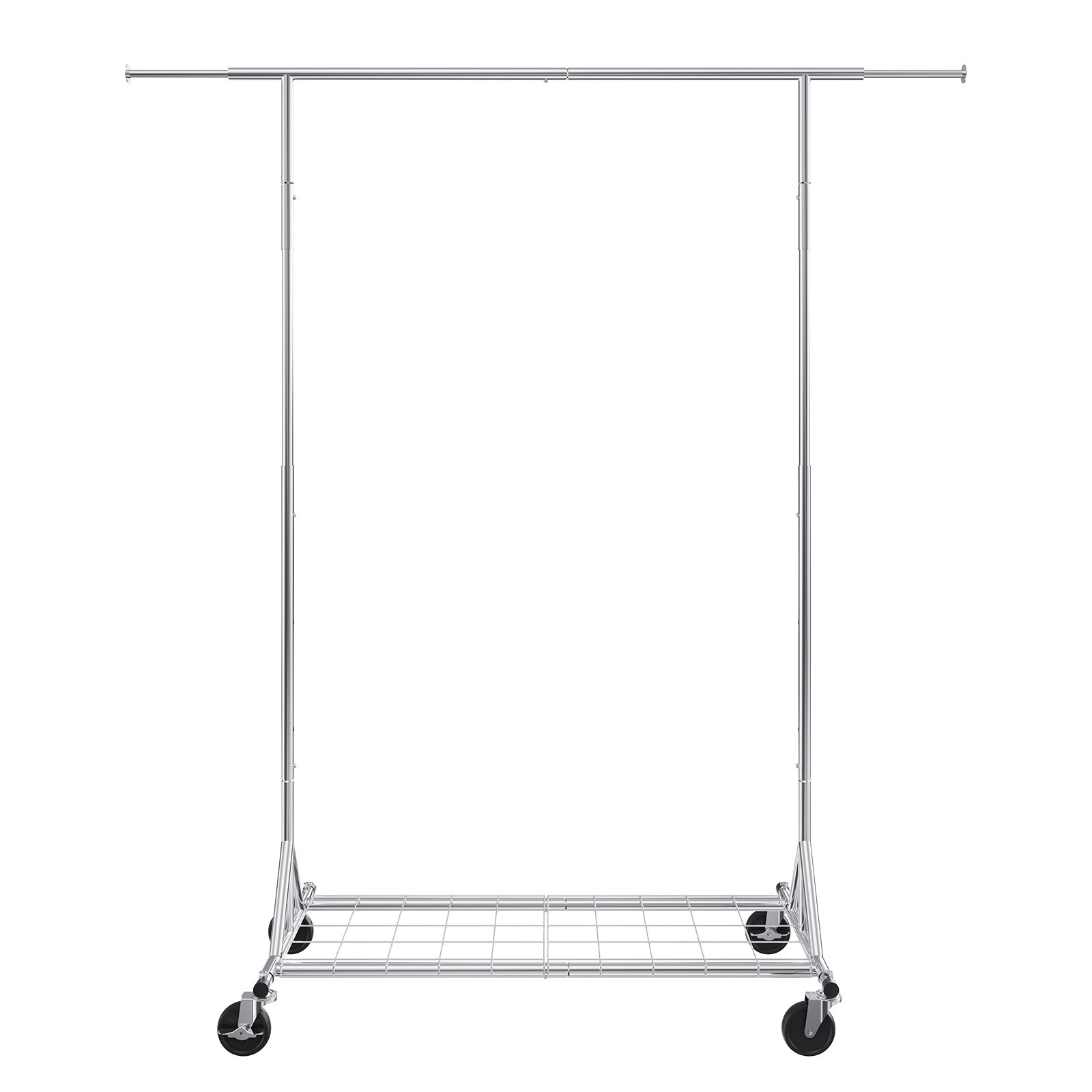 VEVOR Perchero con ruedas, perchero para ropa resistente, perchero comercial para colgar ropa con área de almacenamiento inferior, capacidad de carga de 450 libras, altura ajustable y longitud extensible
