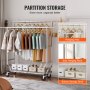 VEVOR Perchero de ropa resistente, perchero de doble barra para colgar ropa para colgar ropa, altura ajustable y perchero de longitud extensible con área de almacenamiento inferior, capacidad de carga de 600 libras