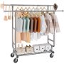 VEVOR Perchero de ropa resistente, perchero de doble barra para colgar ropa para colgar ropa, altura ajustable y perchero de longitud extensible con área de almacenamiento inferior, capacidad de carga de 600 libras
