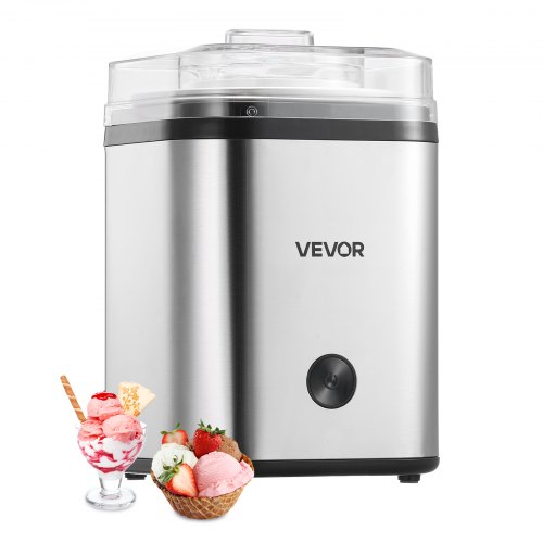 Heladera VEVOR, 2.11 cuartos de galón, eléctrica, automática, de gran capacidad, fácil de usar y limpiar, con carcasa de acero inoxidable, para yogur helado casero, sorbete de frutas y helado, color plateado
