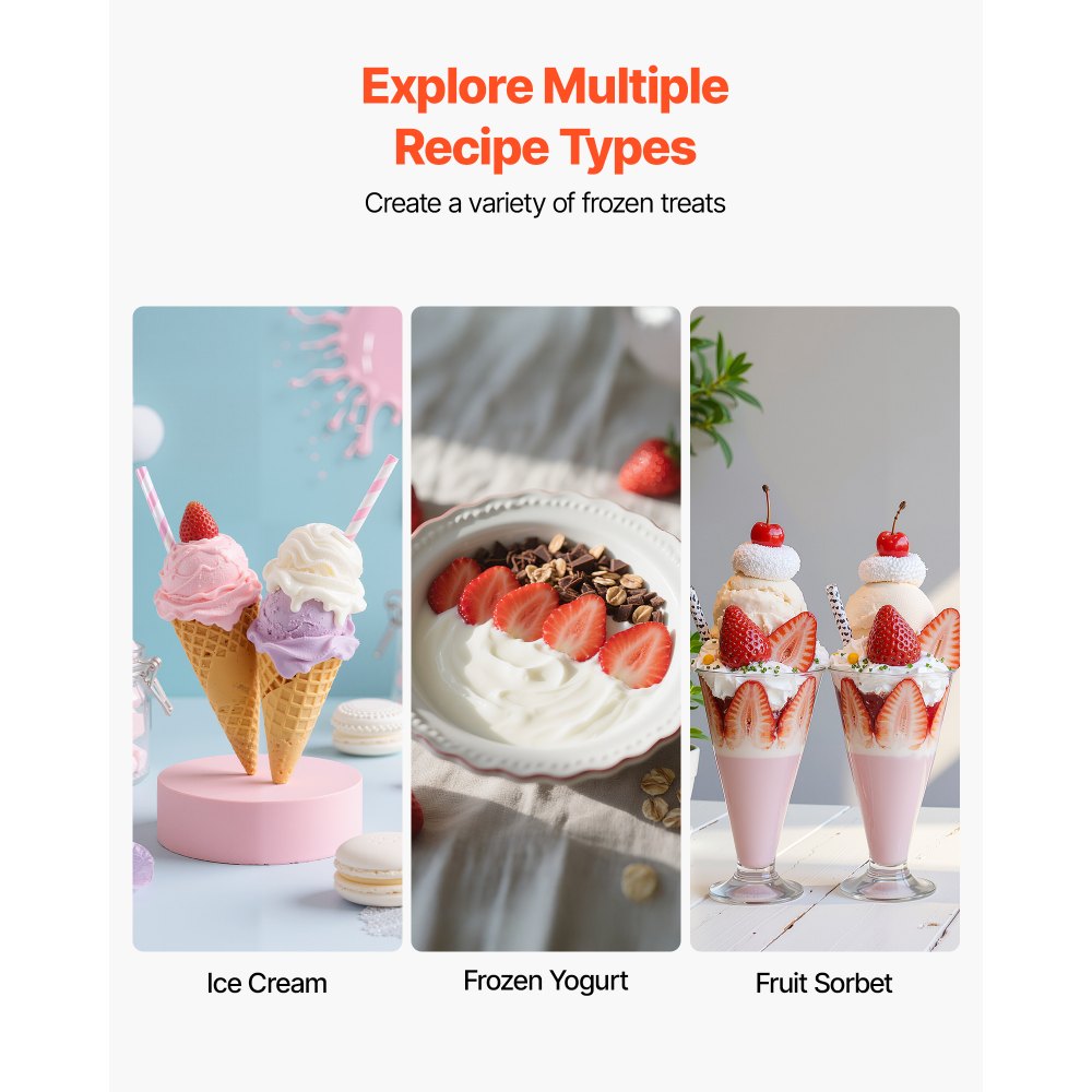 Heladera VEVOR, 2.11 cuartos de galón, eléctrica, automática, de gran capacidad, fácil de usar y limpiar, con carcasa de acero inoxidable, para yogur helado casero, sorbete de frutas y helado, color plateado