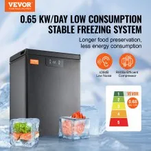 VEVOR Congelador horizontal, congelador profundo compacto de 2,22 pies cúbicos / 63 L, congeladores horizontales de puerta abierta con 2 cestas extraíbles y termostato ajustable, ahorro de energía y bajo nivel de ruido, negro
