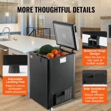 VEVOR Congelador horizontal, congelador profundo compacto de 2,22 pies cúbicos / 63 L, congeladores horizontales de puerta abierta con 2 cestas extraíbles y termostato ajustable, ahorro de energía y bajo nivel de ruido, negro