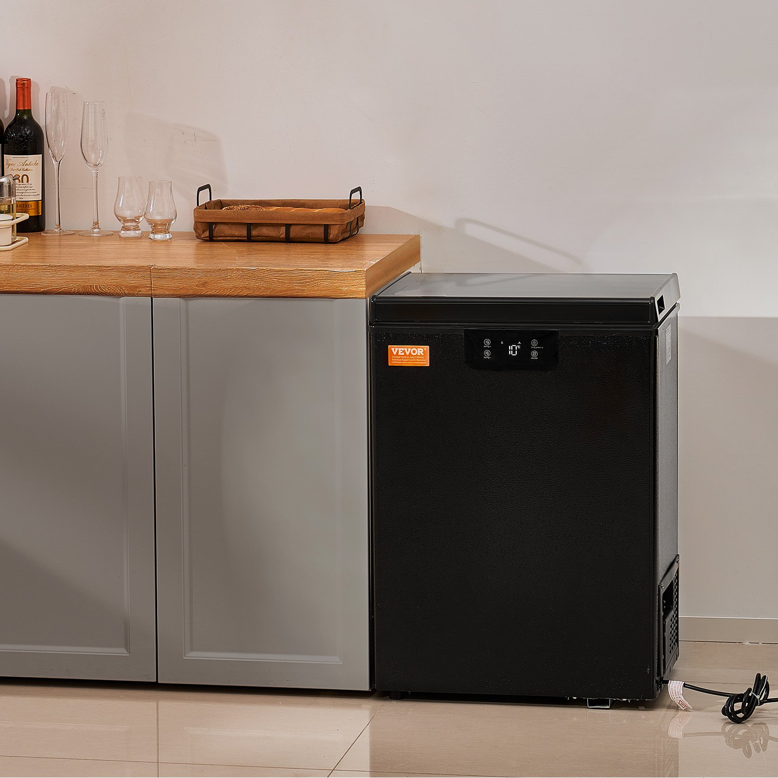 Congelador horizontal VEVOR de 63 L (2,22 pies cúbicos), compacto, independiente, con puerta superior abierta, 2 cestas extraíbles y termostato ajustable, ahorro de energía y bajo nivel de ruido, color negro.