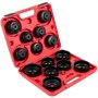Estuche rojo con vasos negros para juego de llaves de filtro de aceite VEVOR.