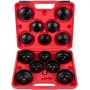 Estuche rojo con varias llaves negras, que muestra el juego de llaves para filtro de aceite VEVOR.