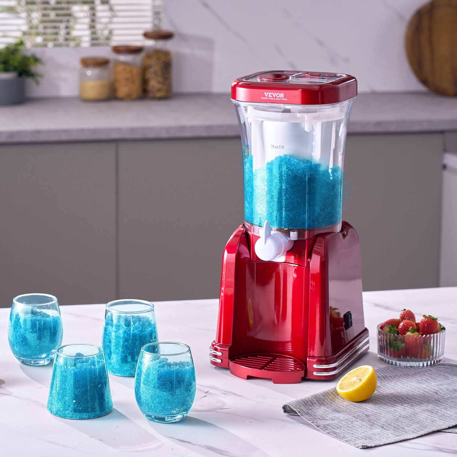 Máquina de granizados VEVOR para el hogar, con tanque de 940 ml, ideal para margaritas, batidos y bebidas congeladas con materiales de calidad alimentaria, ideal para fiestas infantiles, color rojo