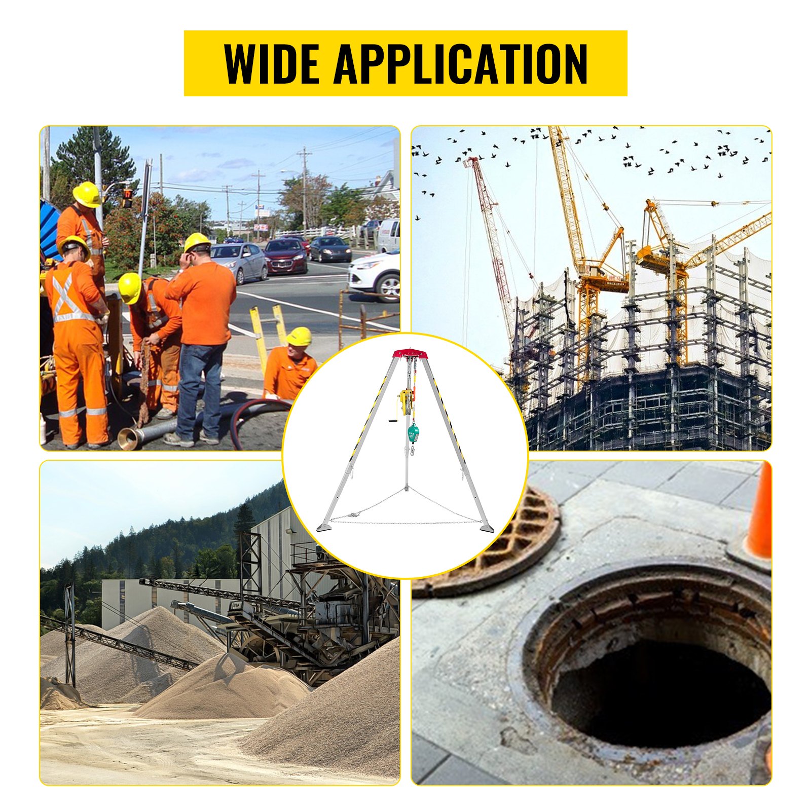 Trípode para espacios confinados VEVOR con cabrestante de 827 kg y patas de 2,4 m. Kit de rescate para espacios confinados con trípode de rescate con cable de 30 m y protección contra caídas de 9 m.