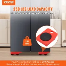 VEVOR Furniture Dolly, paquete de 4 deslizadores de plástico para mover muebles con 4 ruedas de PP y tapa antideslizante de rotación de 360°, juego de herramientas para mover muebles pesados, refrigerador, sofá, capacidad de 250 libras