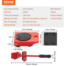 VEVOR Furniture Dolly, paquete de 4 deslizadores de plástico para mover muebles con 4 ruedas de PP y tapa antideslizante de rotación de 360°, juego de herramientas para mover muebles pesados, refrigerador, sofá, capacidad de 250 libras